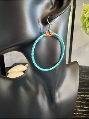 Turquoise Beaded Hoop Earrings - Handmade Women’s Jewelry